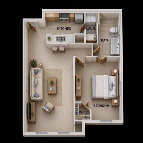 Floor plan for 1 bed, 1 bath, 772 sqft